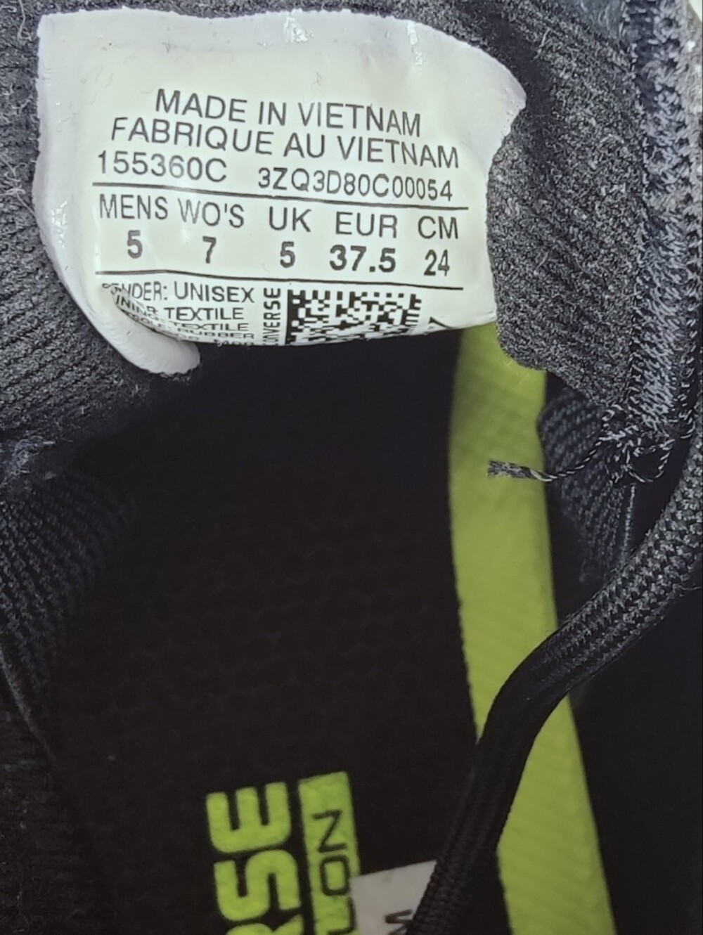 Converse CT All Star High Lunarlon Black White Textured Sneakers, 5(M) 7(W) - Picture 8 of 9
